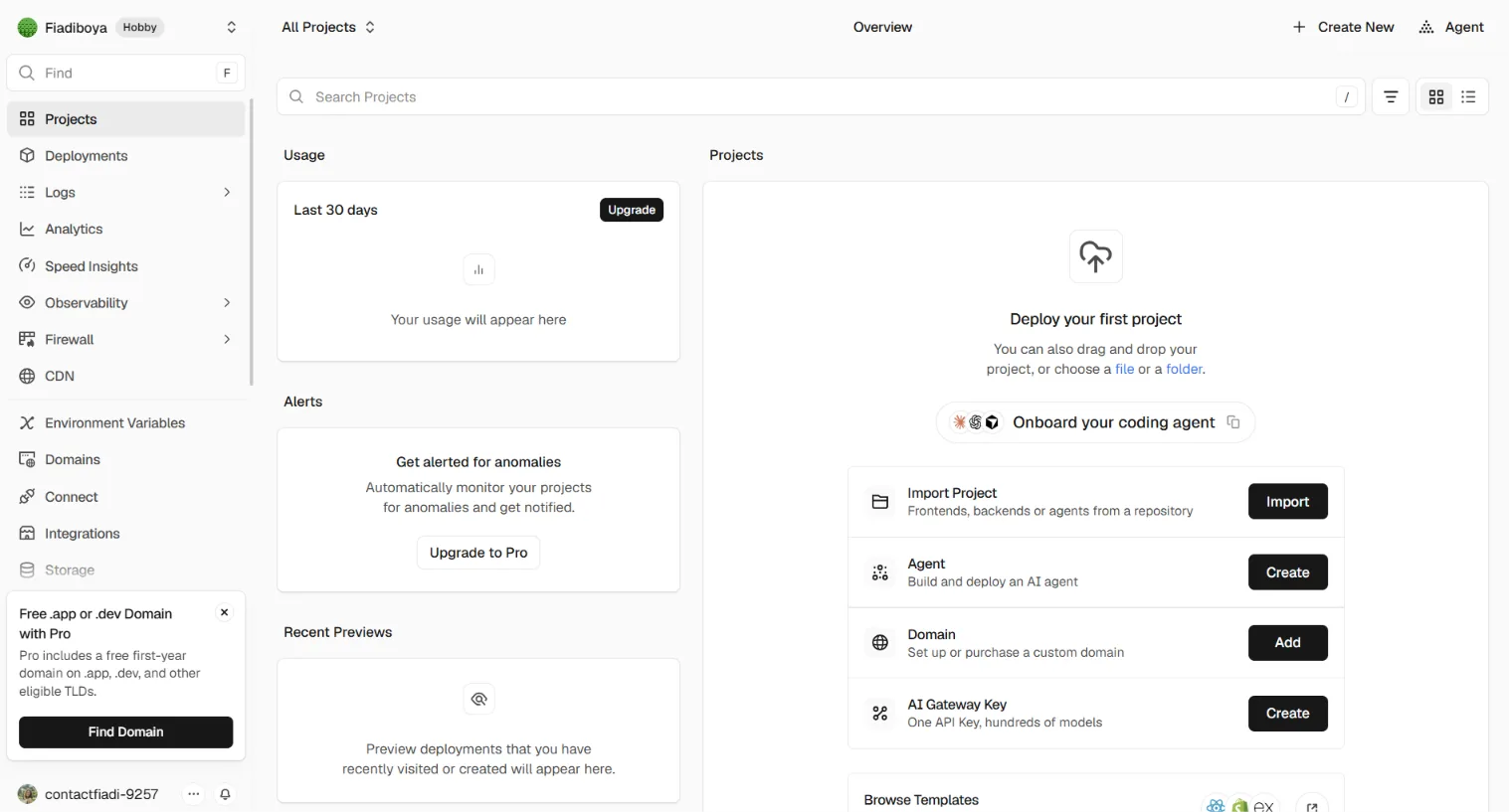Vercel dashboard