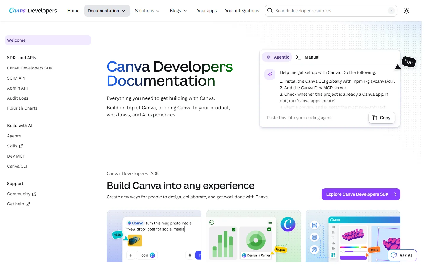 Canva developers site