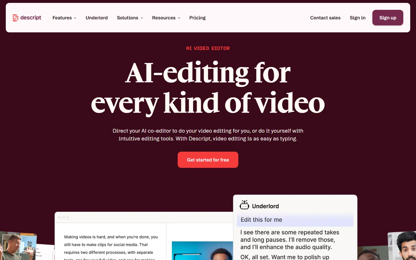 Descript homepage