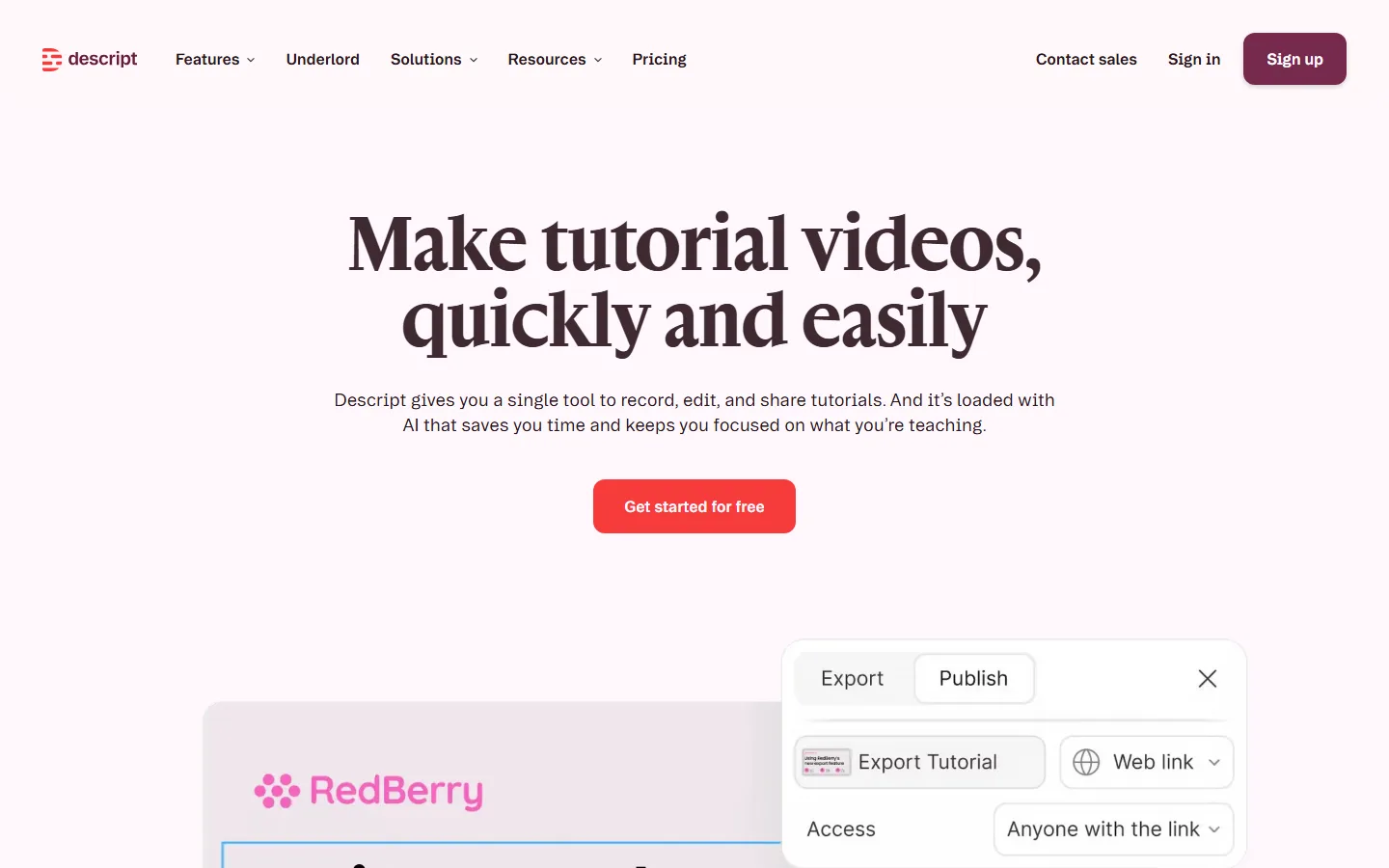 Descript tutorial video page