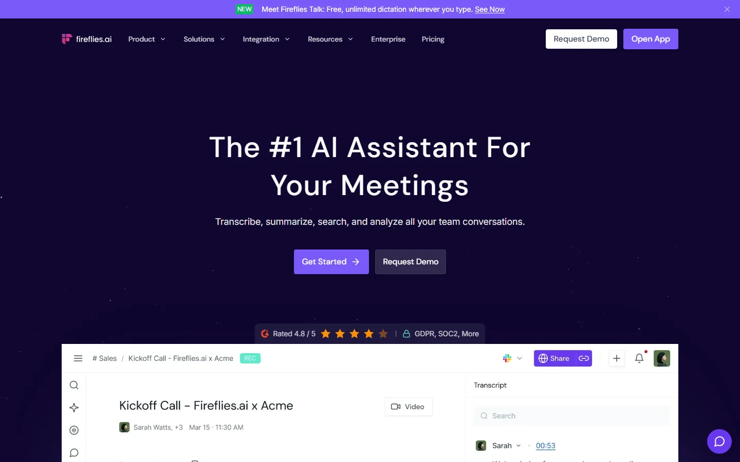 Fireflies.ai homepage