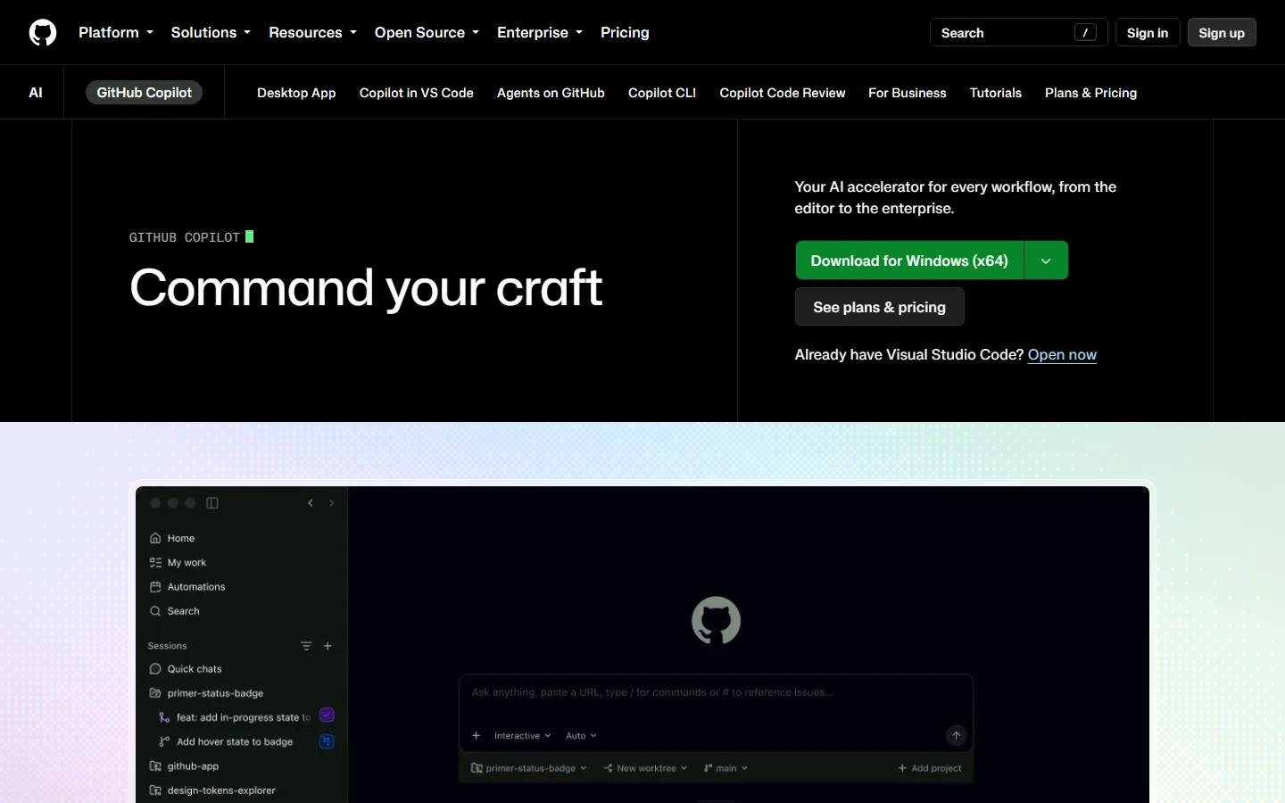 GitHub Copilot homepage