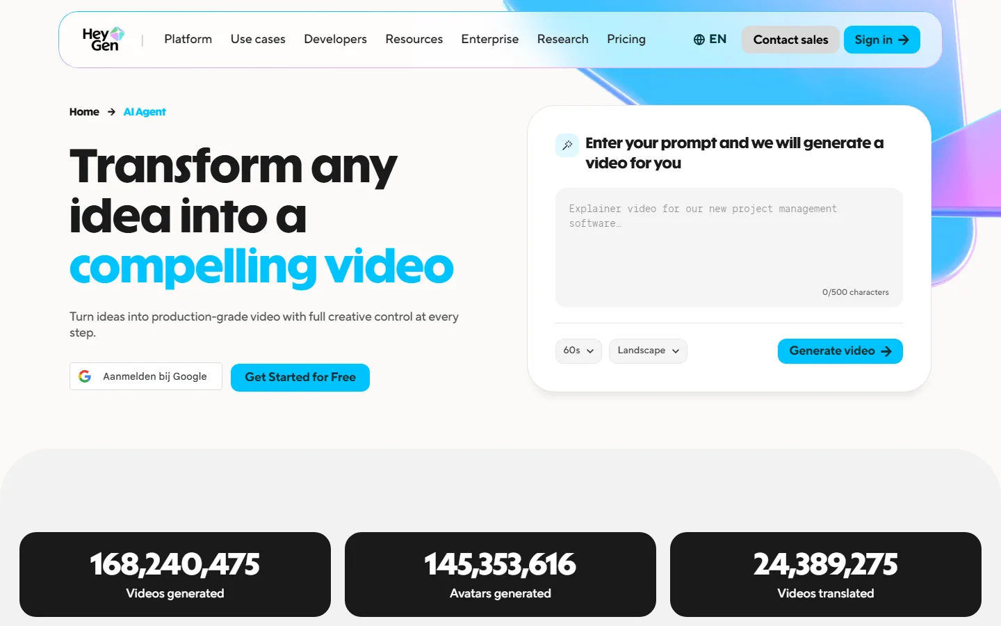 HeyGen video agent page