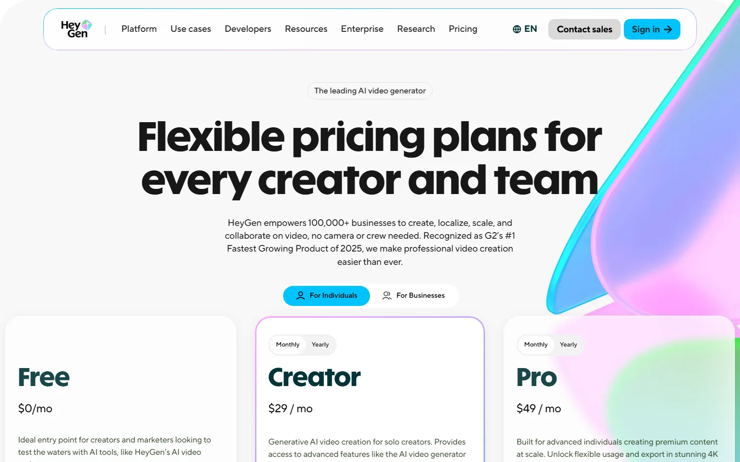 HeyGen pricing page