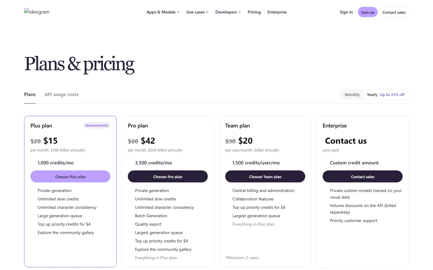 Ideogram pricing page