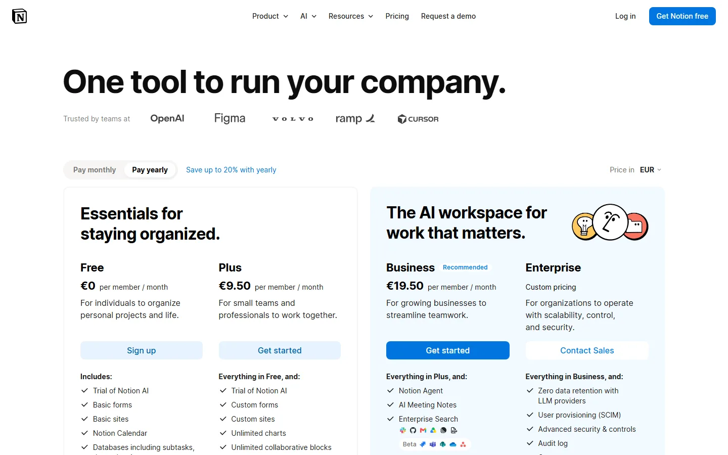 Notion pricing page