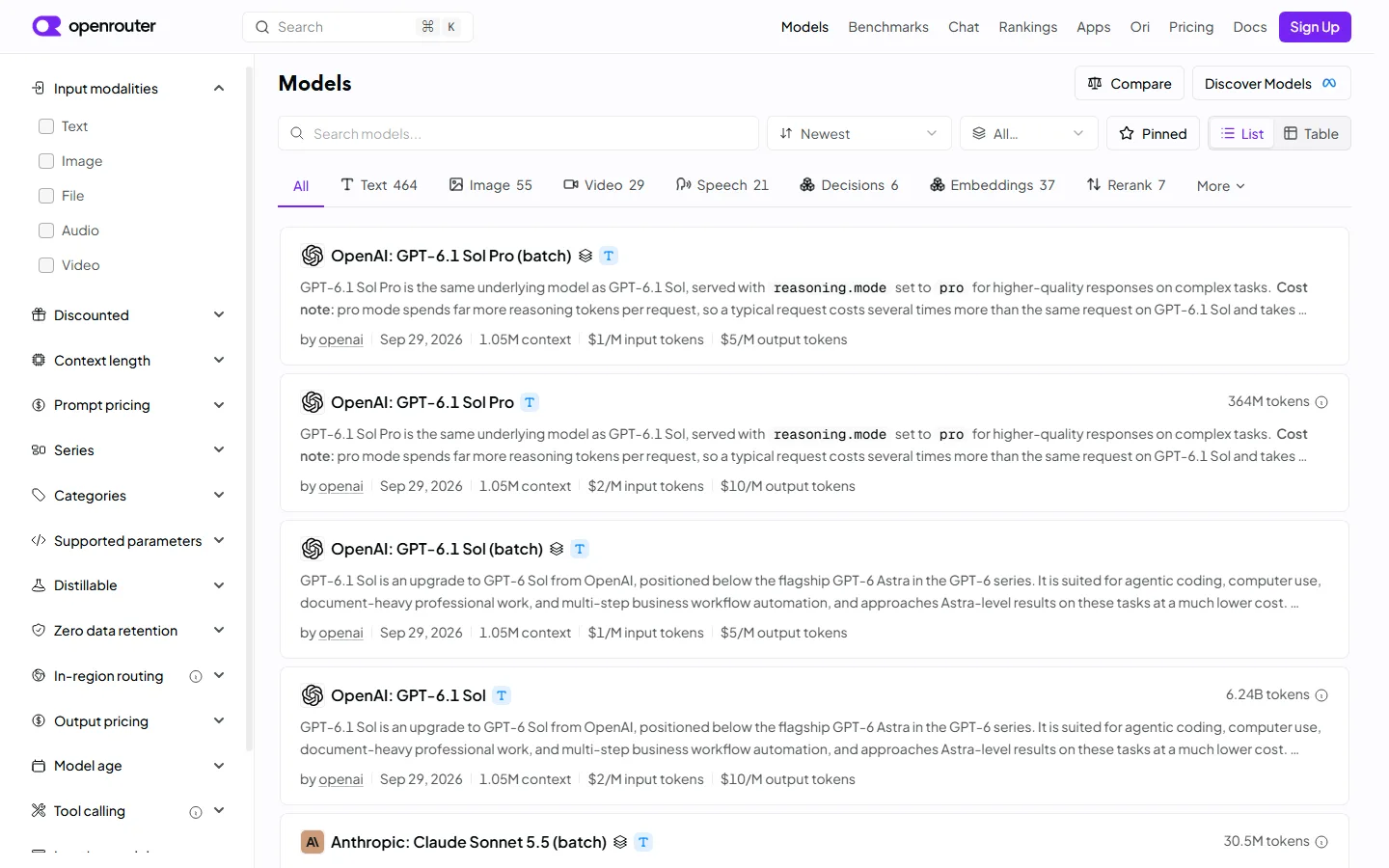 OpenRouter models page