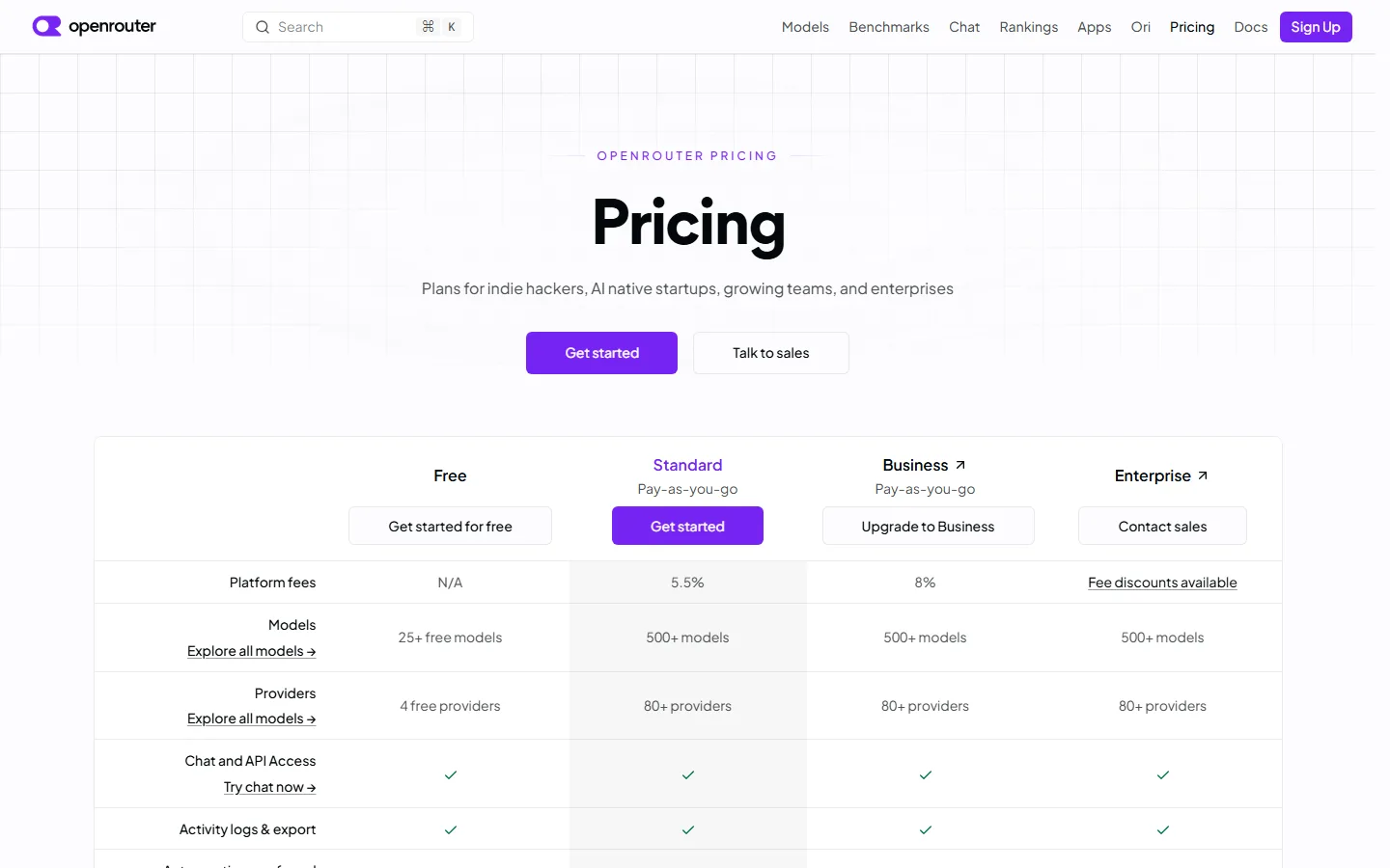 OpenRouter pricing page