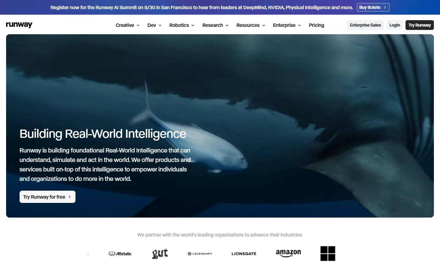 Runway homepage