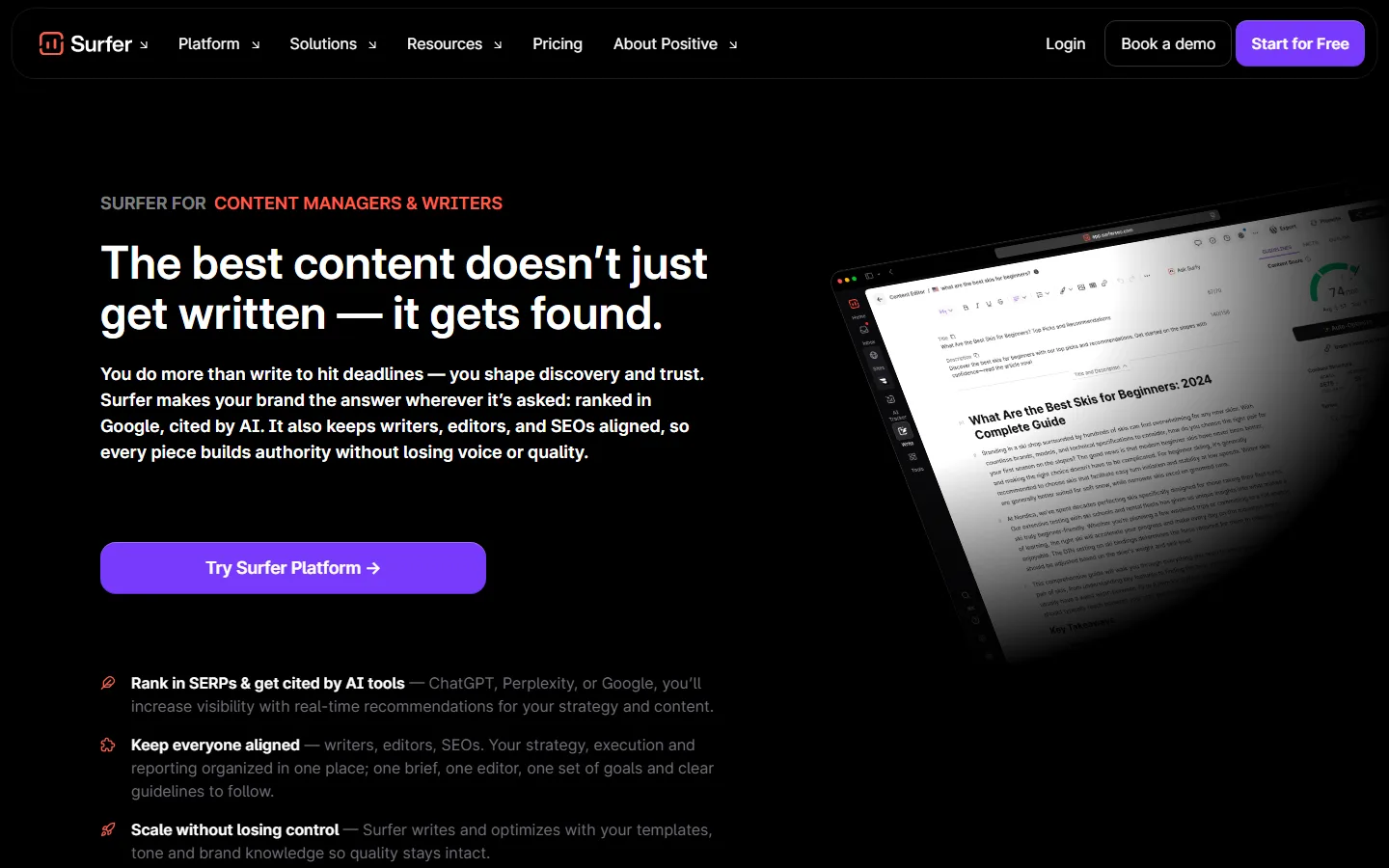Surfer content managers page