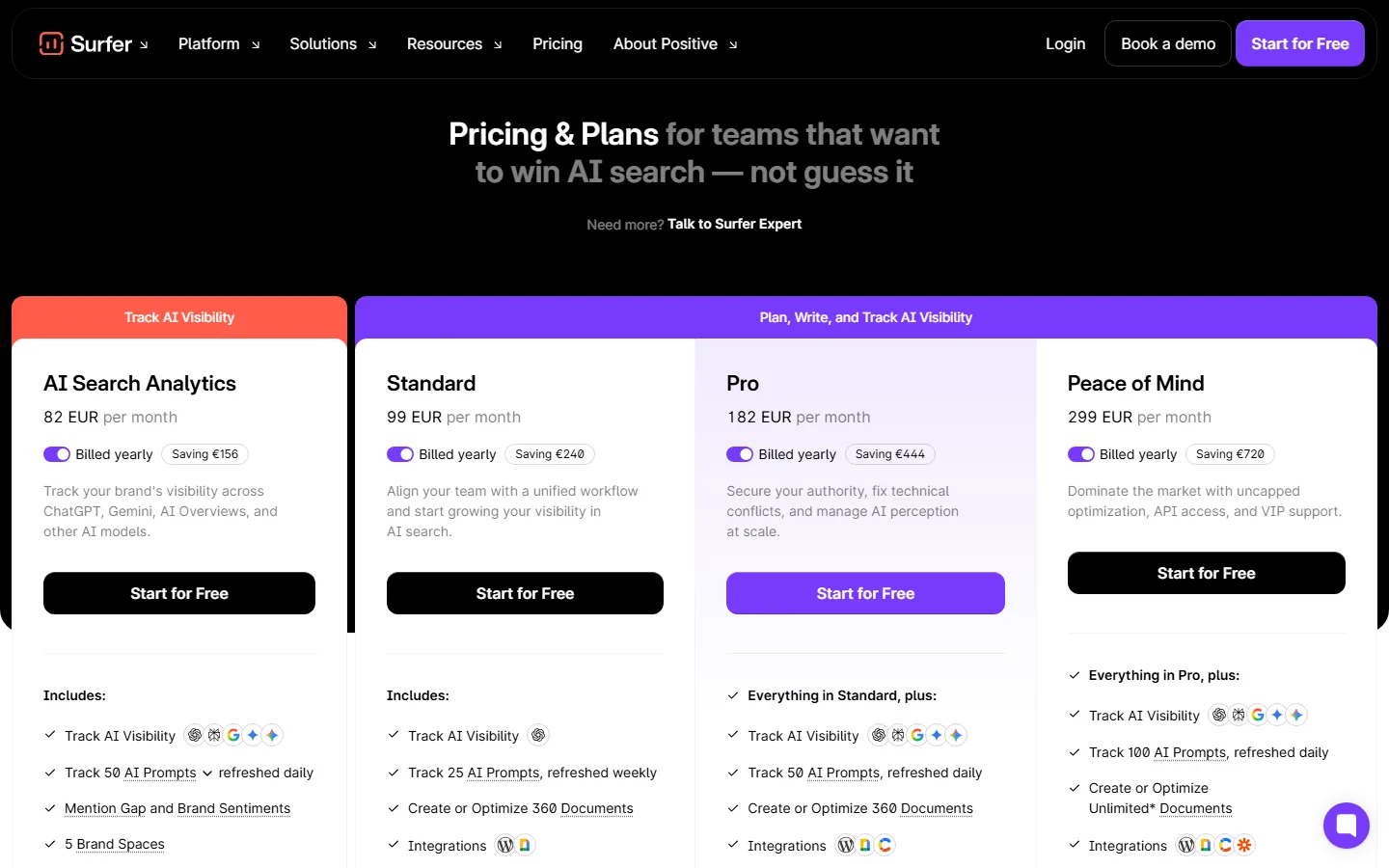 Surfer pricing page