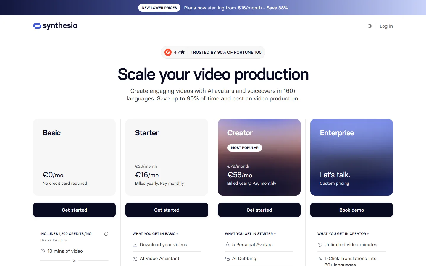 Synthesia pricing page