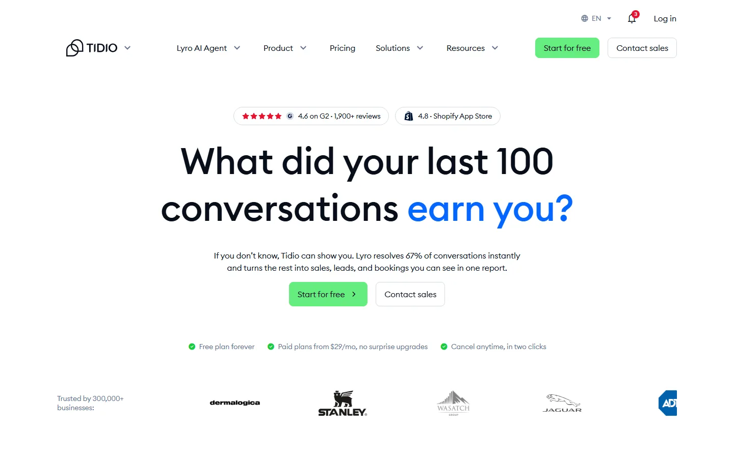 Tidio homepage