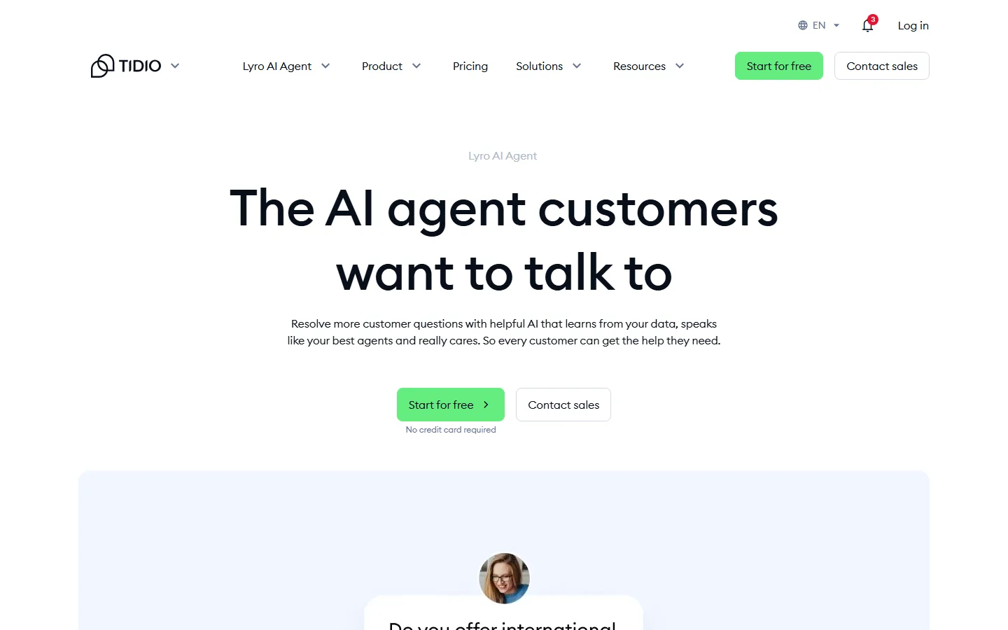 Tidio Lyro AI agent page