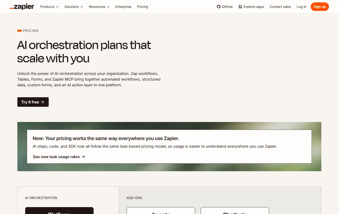 Zapier pricing page